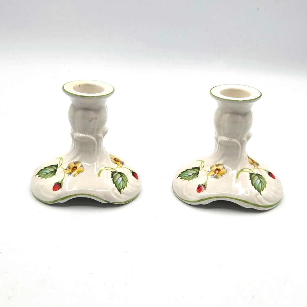 James Kent Old Foley Strawberry Candle Holders Pair From England VINTAGE